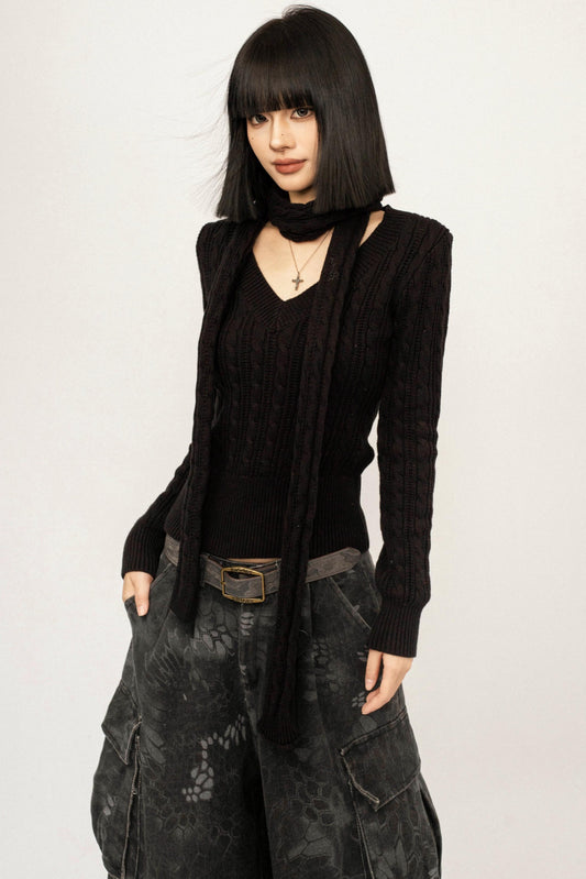 Black Ribbon Knit Top