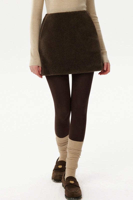 Retro Coffee Lamb Wool Skirt