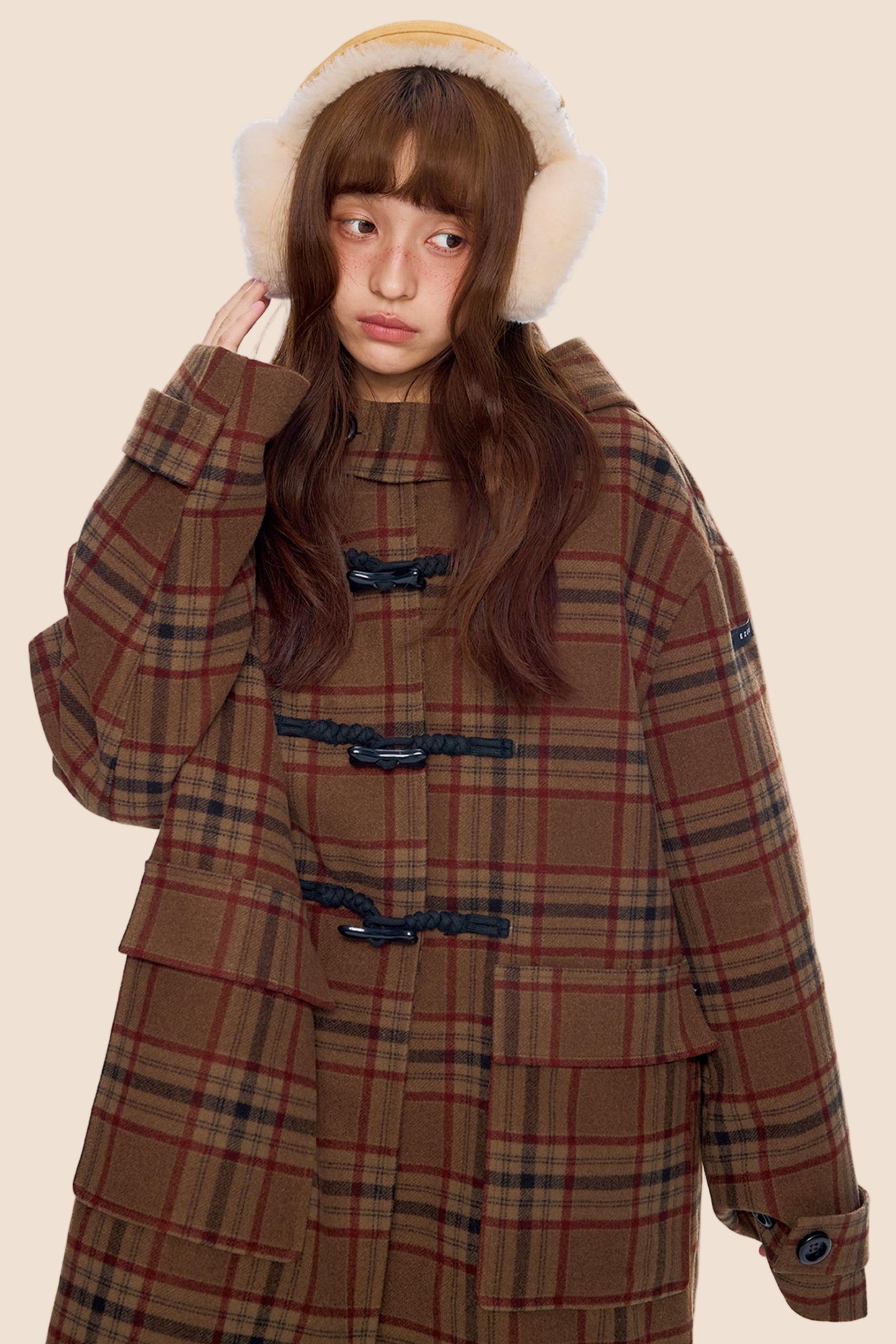 Plaid Toggle Woolen Coat