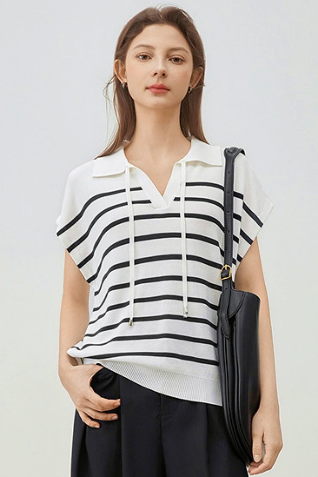 Striped Knit Polo Sweater