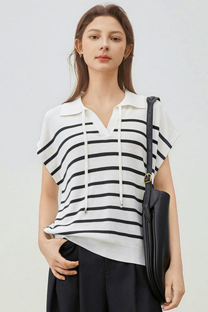 Striped Knit Polo Sweater