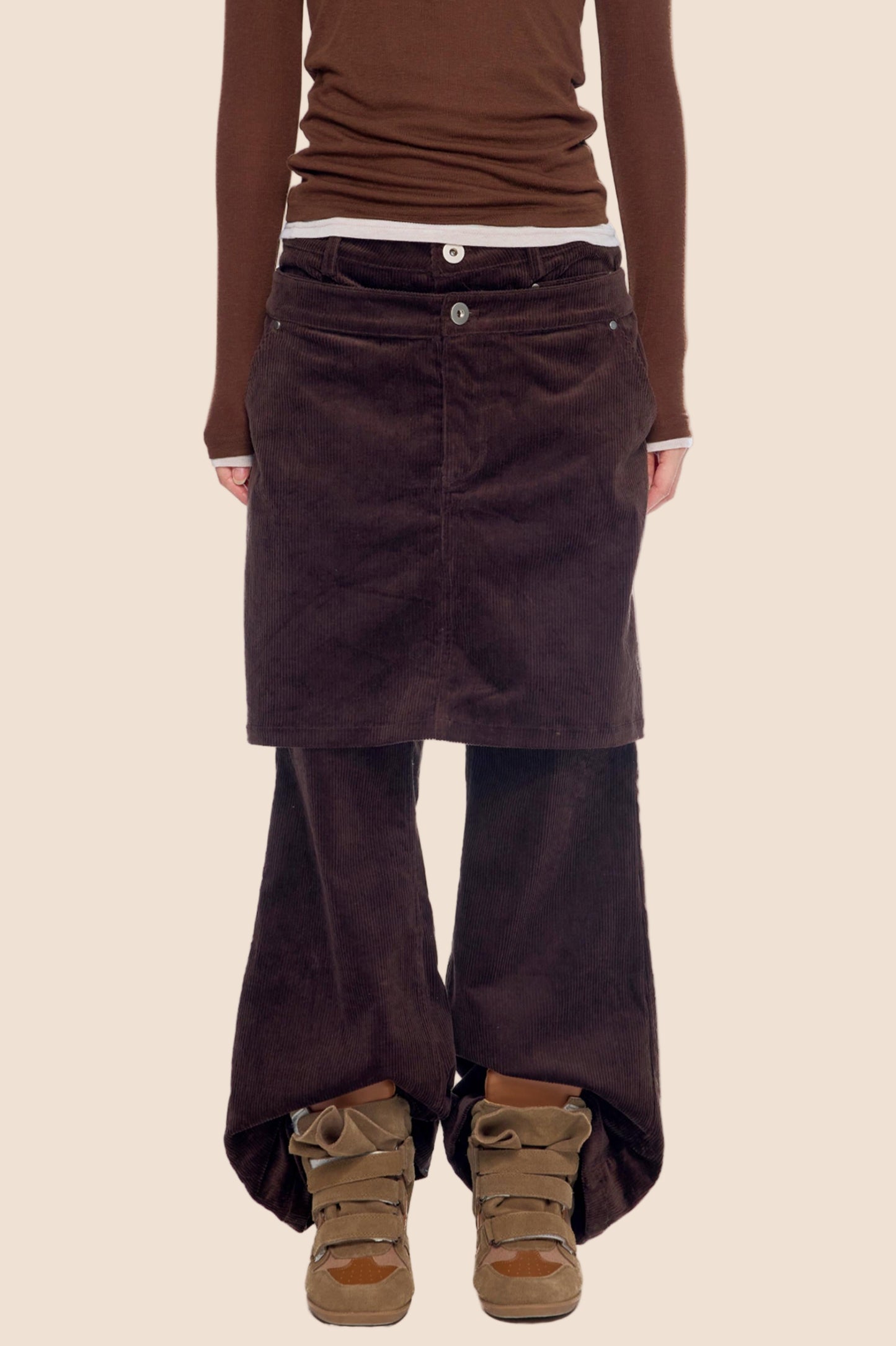 Corduroy Flared Skirt Pants