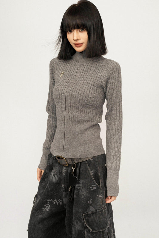 Retro High-Neck Knit Top