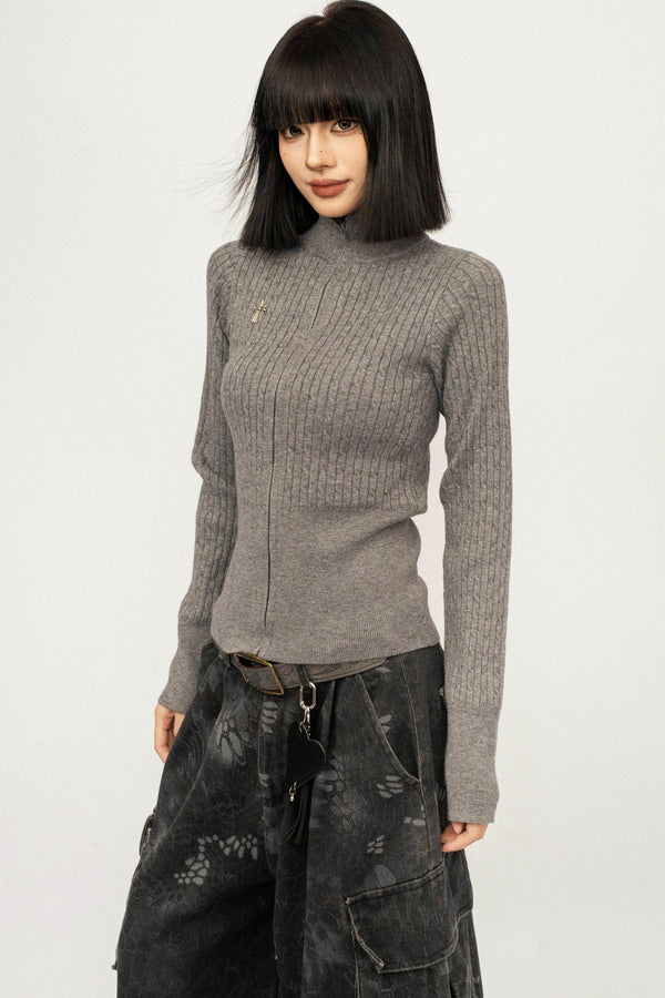 Retro High-Neck Knit Top