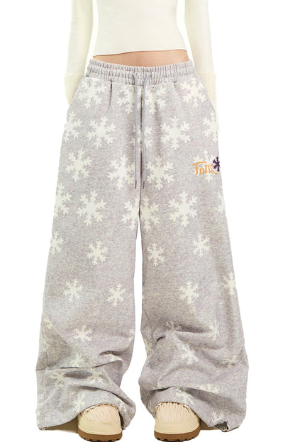 Gray Snowflake Wide-Leg Pants