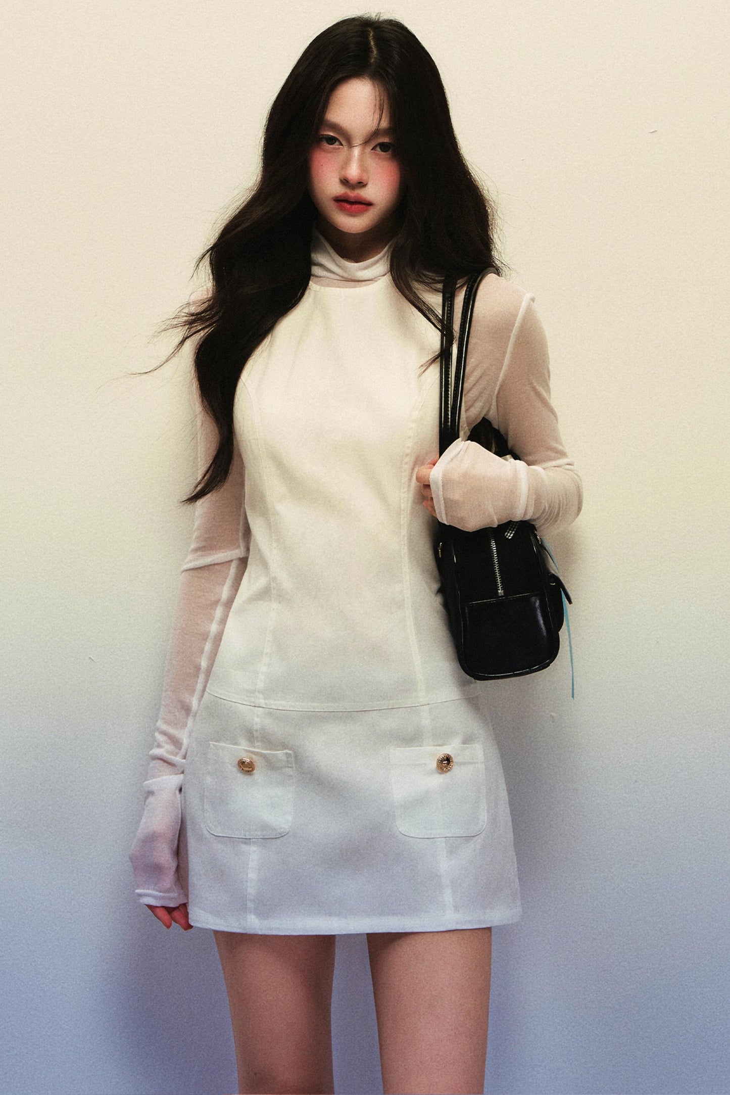 White Twill Sleeveless Vest Dress Set-Up