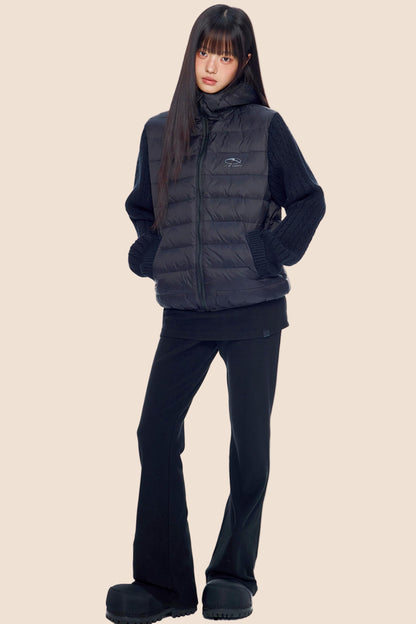 Rib-Knit Hooded Down Jacket