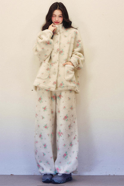 Floral Wool Jacket Pants Set-Up