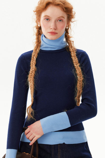 Color-Blocked Turtleneck Knitwear Sweater