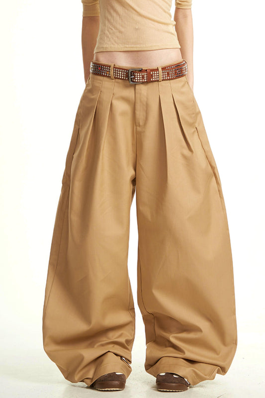 Khaki Wide-Leg Trousers