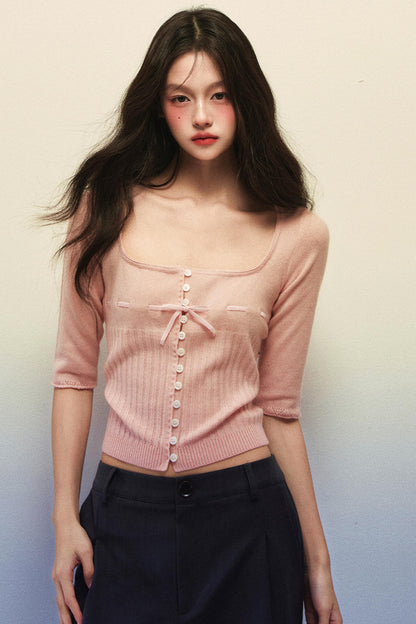 Apricot Pink Knitted Cardigan