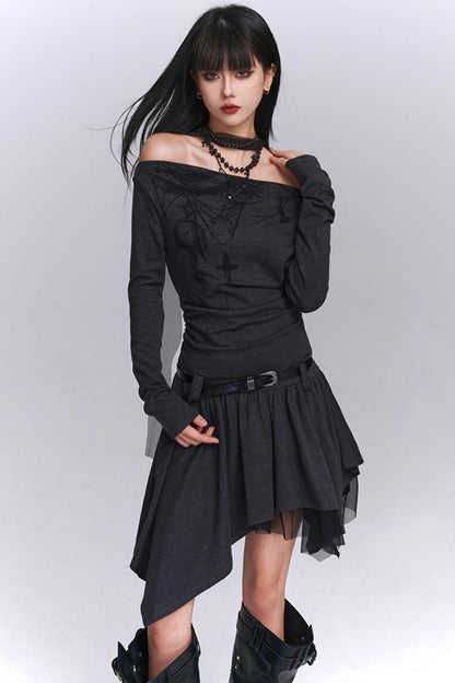 Gray Off-Shoulder Autumn Dress