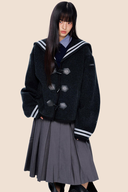 Navy Collar Woolen Coat