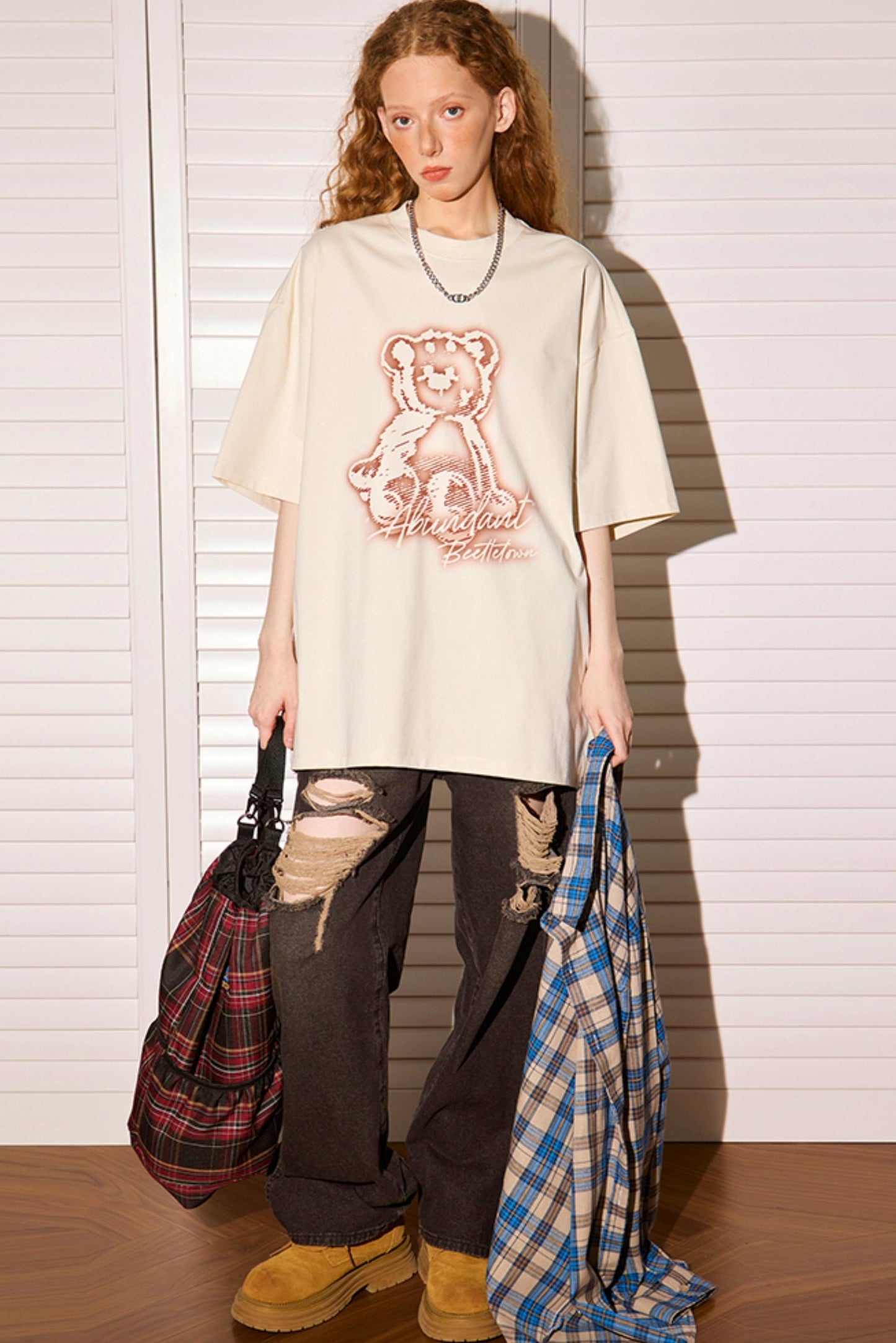 Retro Cartoon Bear Peplum Tee