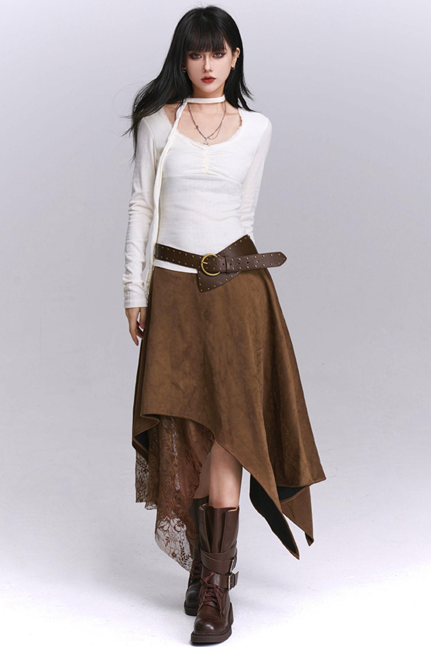 Coffee Suede Skirt
