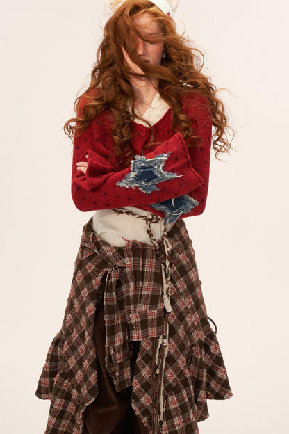 Star Patch Cropped Sweater Jacket