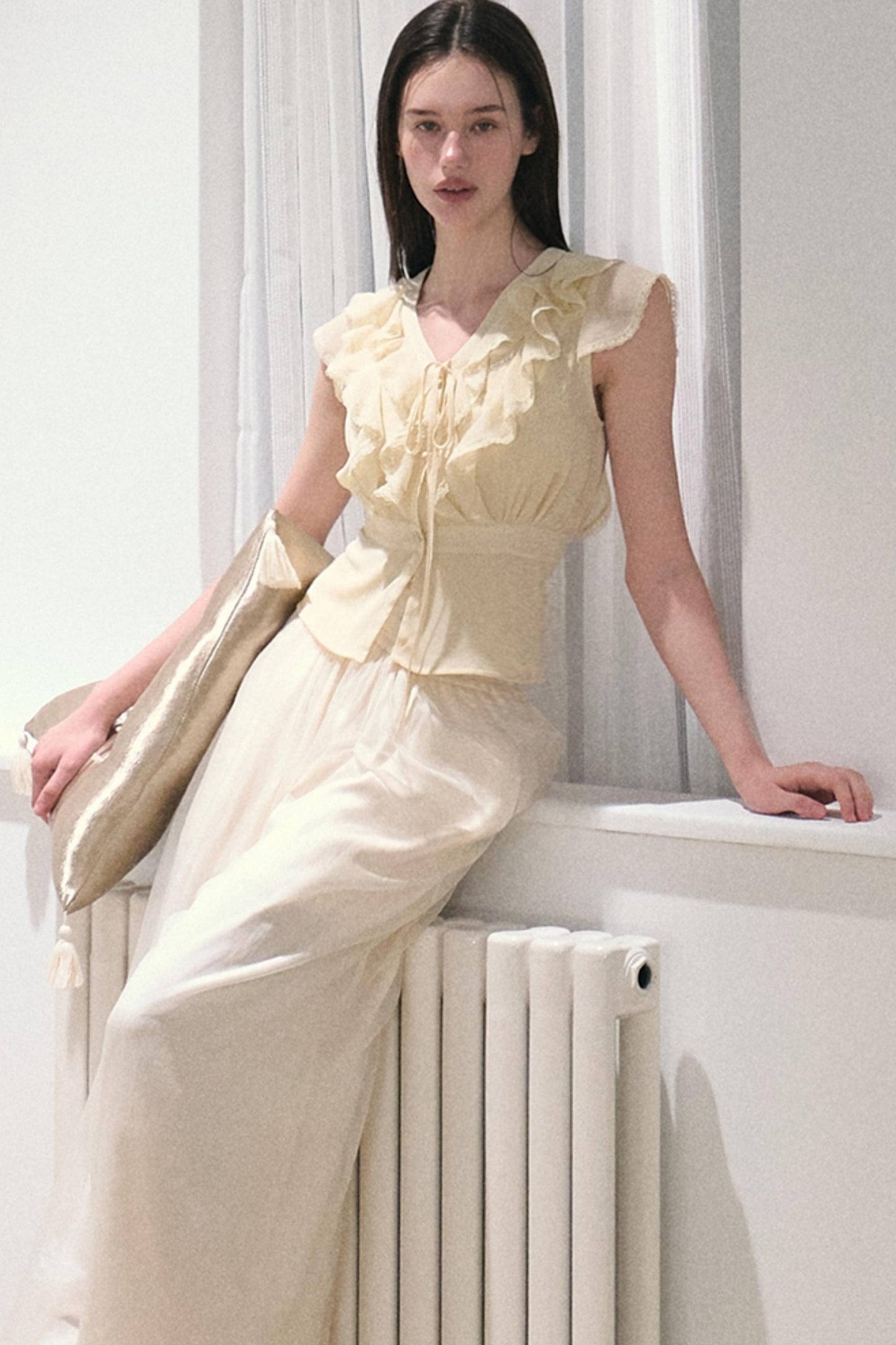 Apricot Wind Satin Wide-Leg Pants