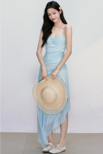 Sea Foam Blue Beaded Slip Dress