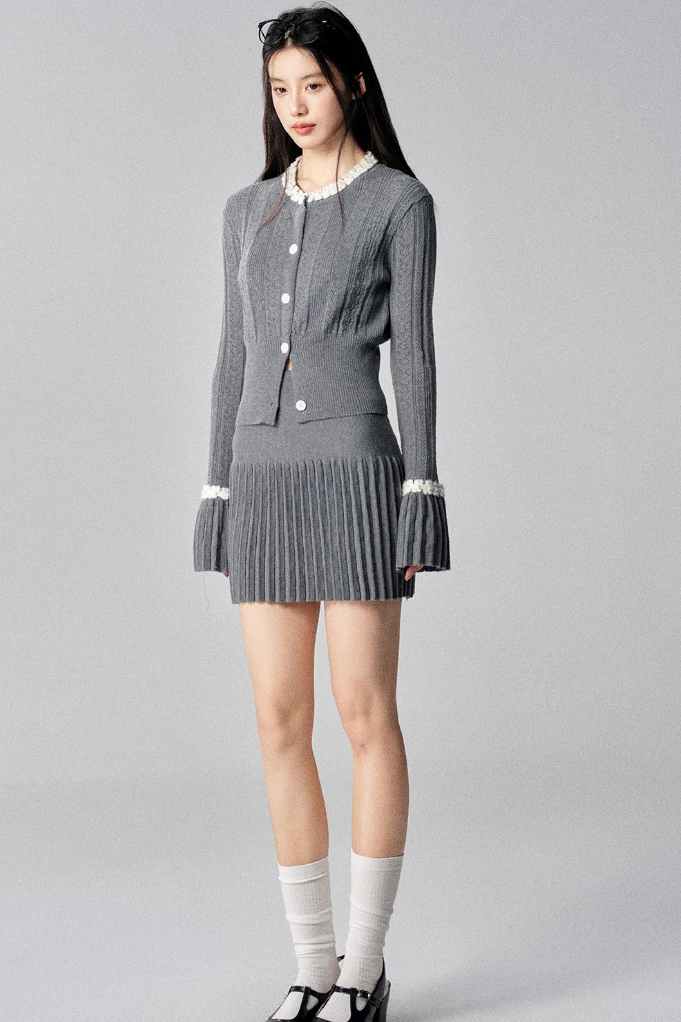 Gray French Knit Cardigan Set-Up