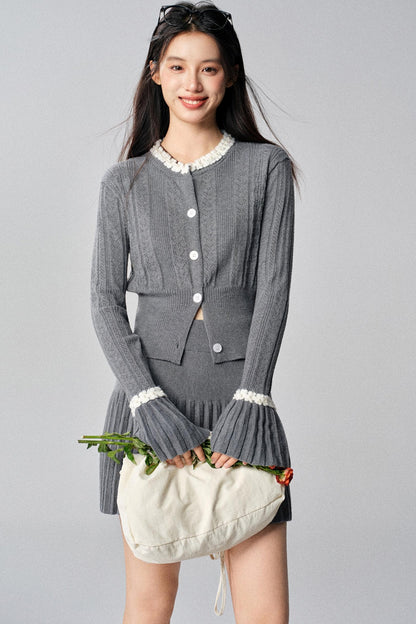 Gray French Knit Cardigan Set-Up