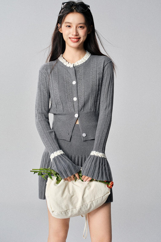 Gray French Knit Cardigan Set-Up