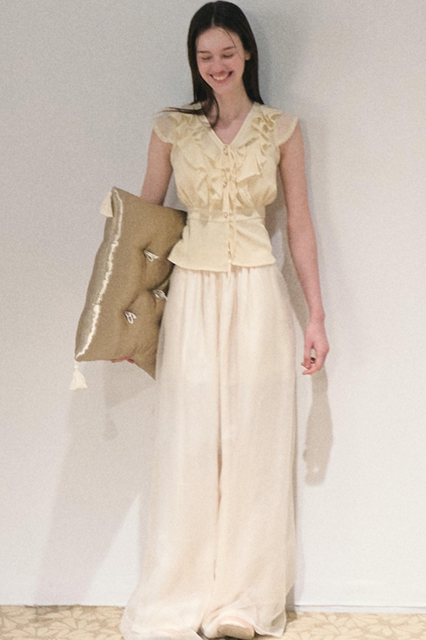 Apricot Wind Satin Wide-Leg Pants