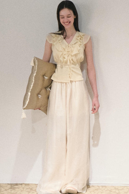 Apricot Wind Satin Wide-Leg Pants