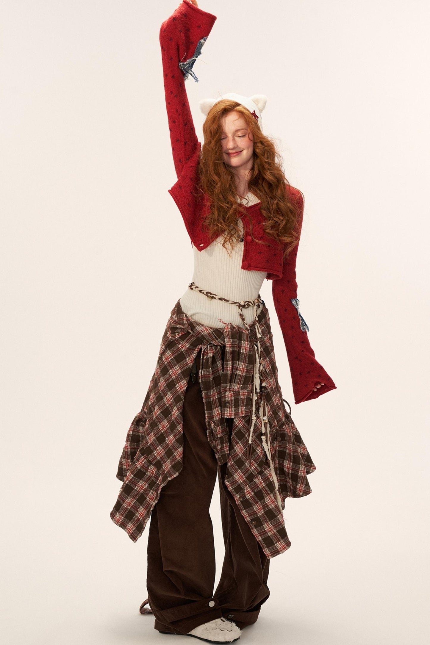 Star Patch Cropped Sweater Jacket