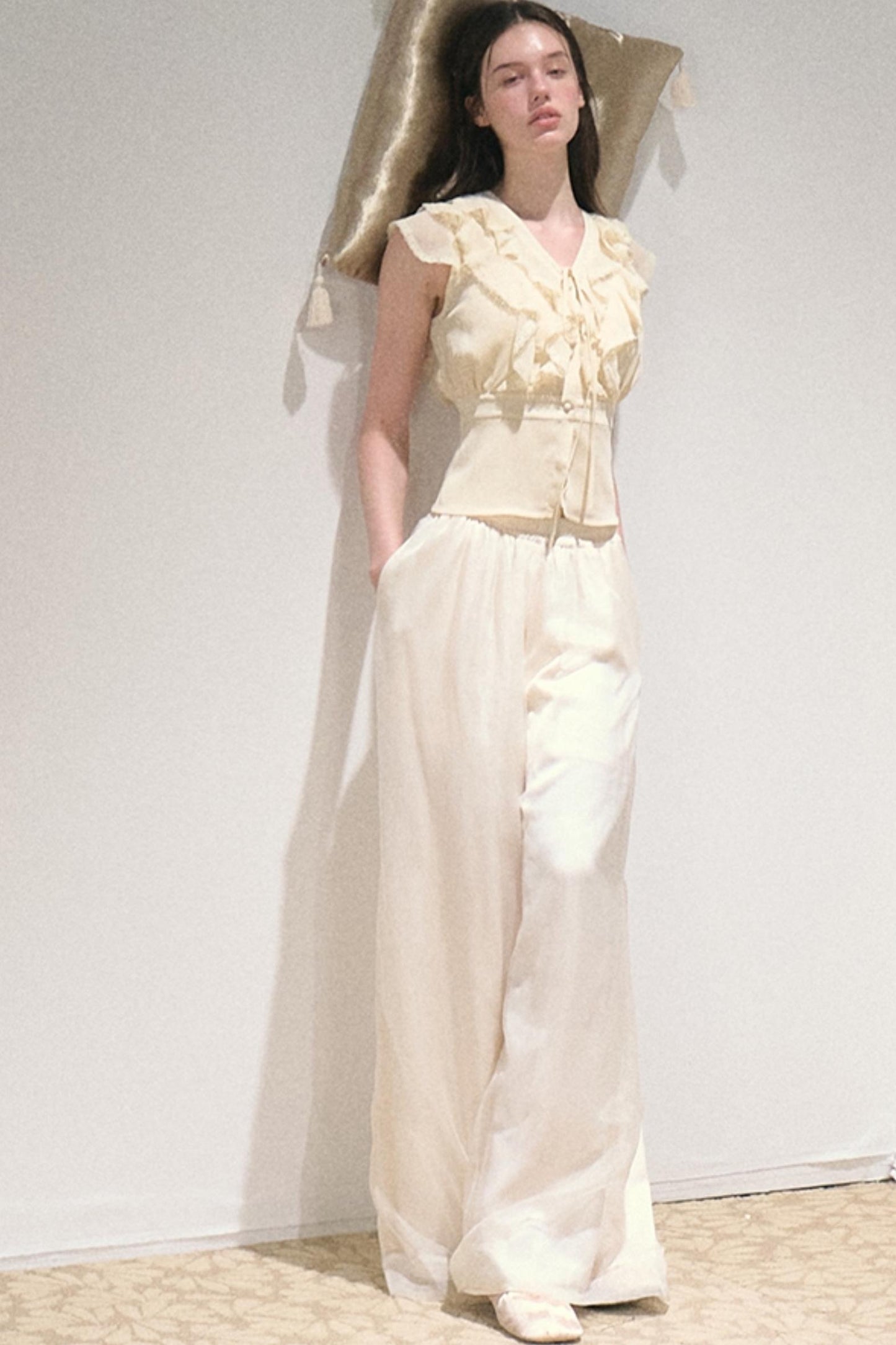 Apricot Wind Satin Wide-Leg Pants