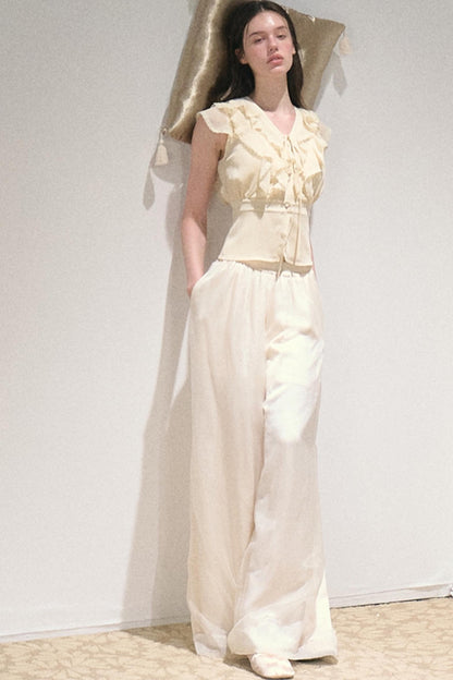 Apricot Wind Satin Wide-Leg Pants