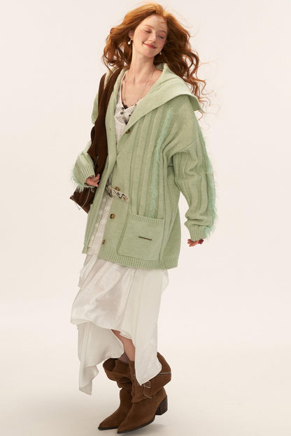 Lapel Knitted Loose Sweater Jacket