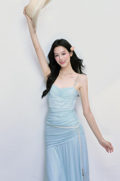 Sea Foam Blue Beaded Slip Dress