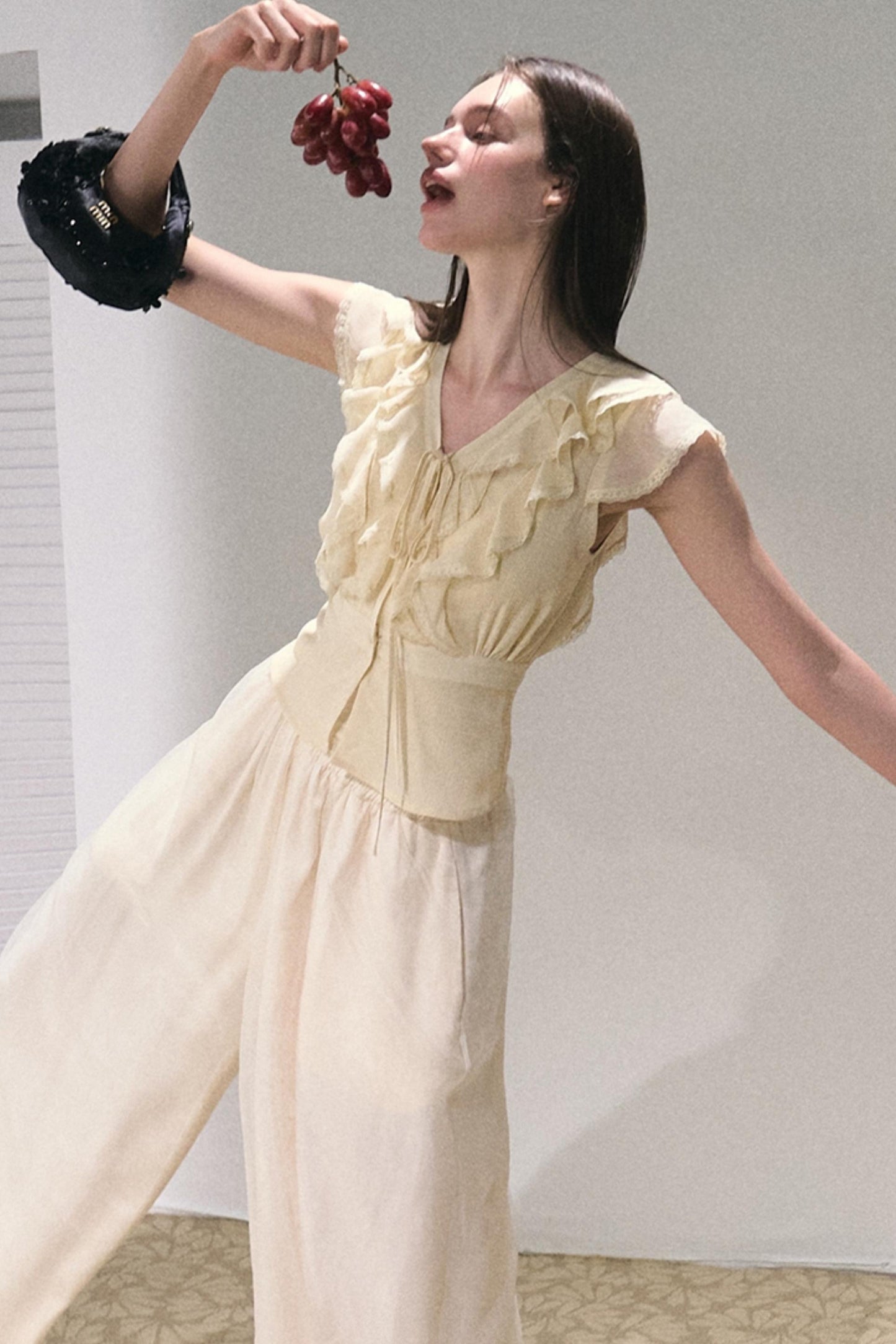 Apricot Wind Satin Wide-Leg Pants