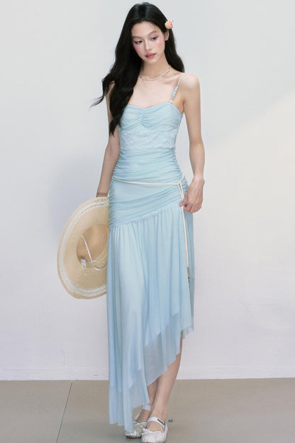 Sea Foam Blue Beaded Slip Dress