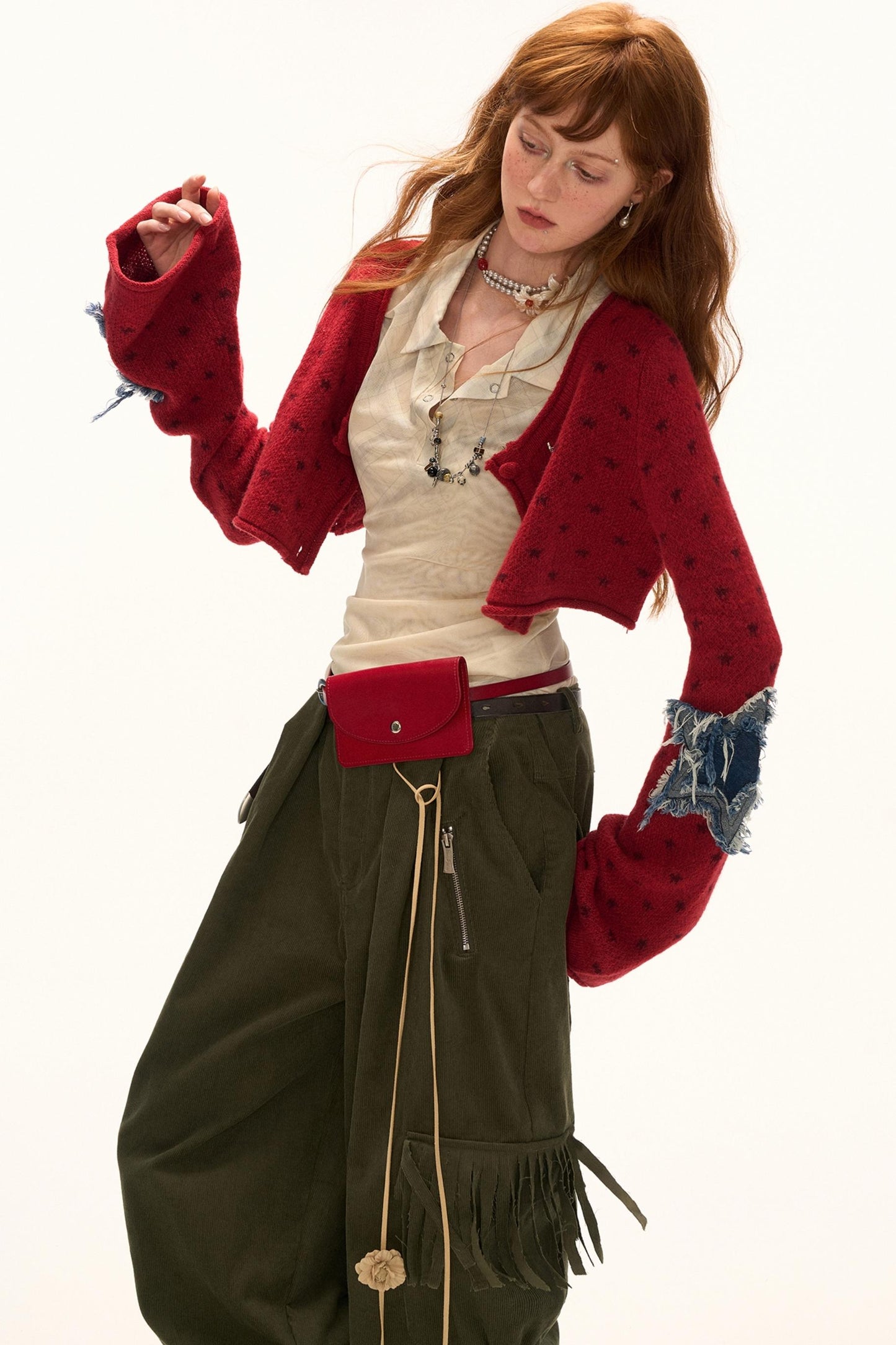 Star Patch Cropped Sweater Jacket