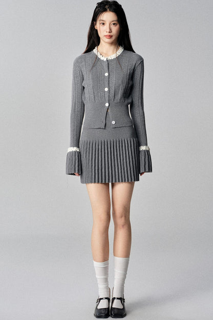 Gray French Knit Cardigan Set-Up
