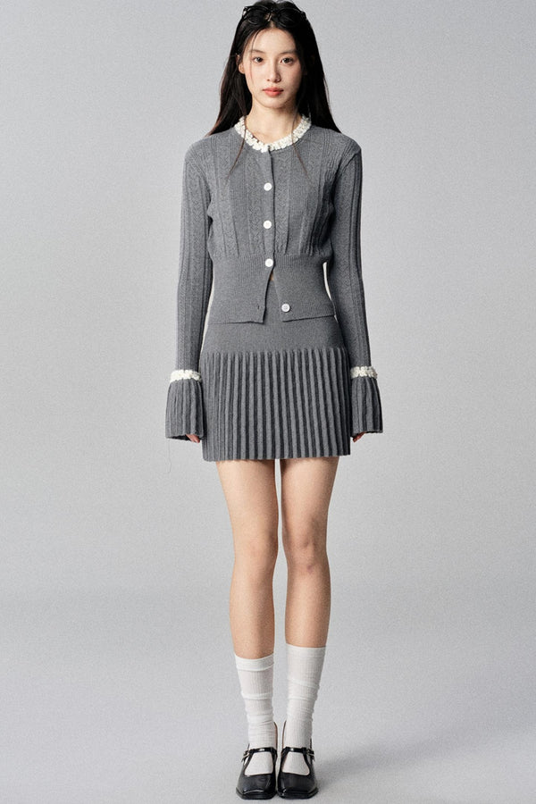 Gray French Knit Cardigan Set-Up