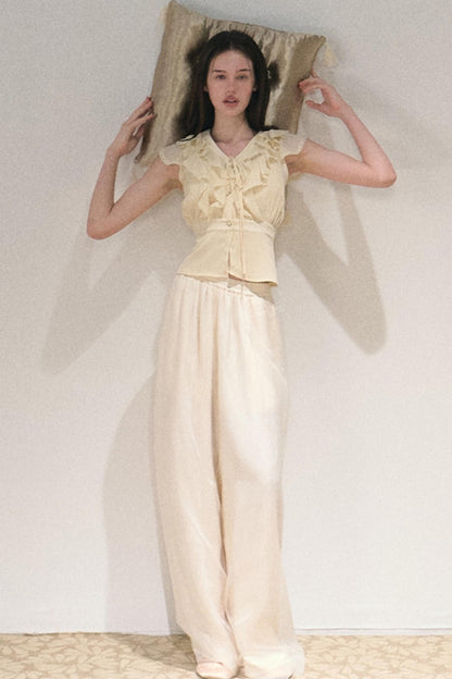 Apricot Wind Satin Wide-Leg Pants
