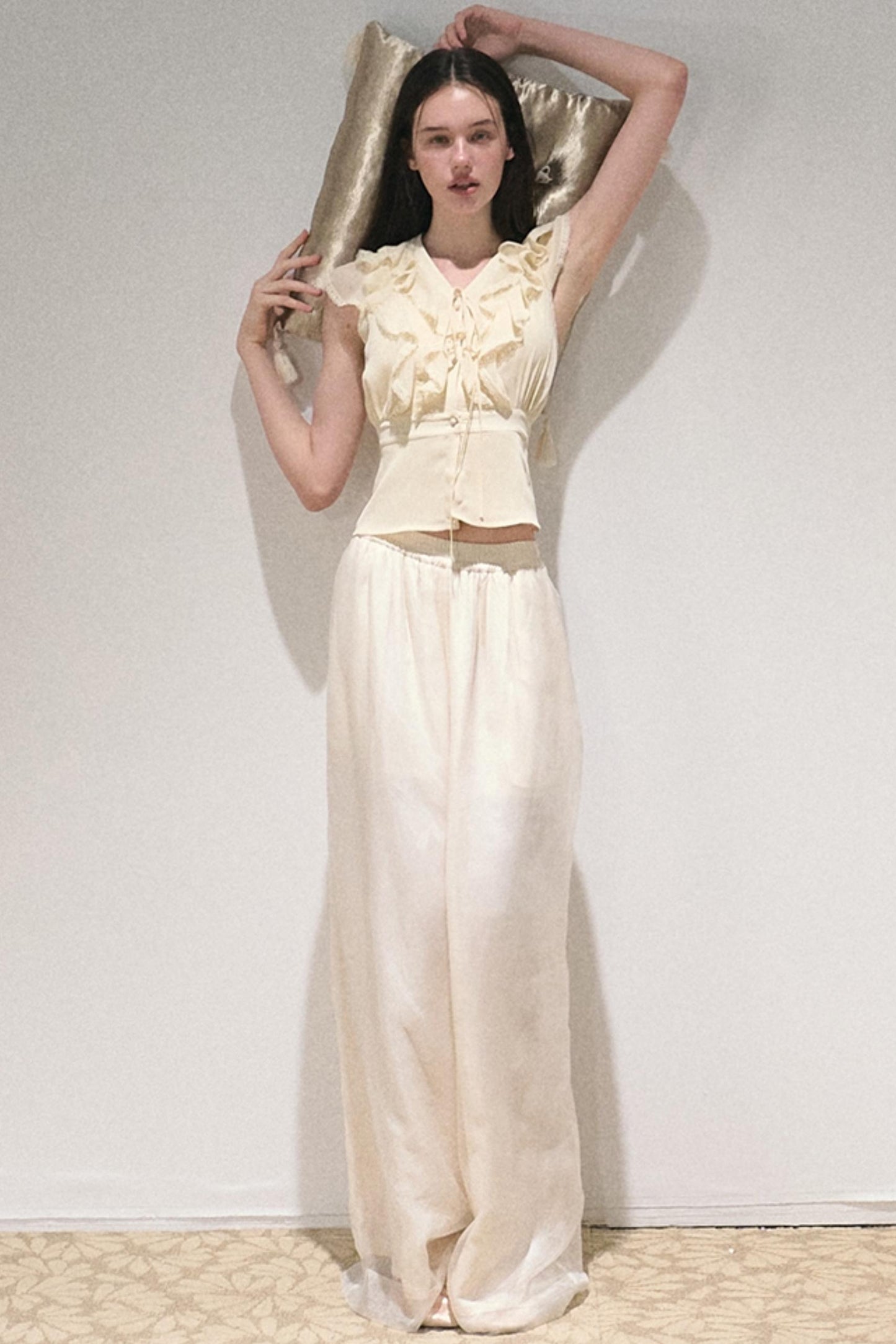 Apricot Wind Satin Wide-Leg Pants