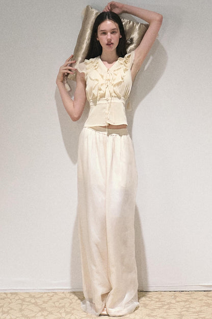Apricot Wind Satin Wide-Leg Pants