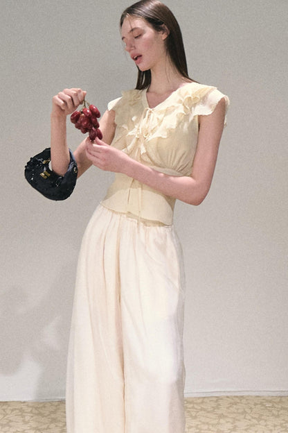 Apricot Wind Satin Wide-Leg Pants