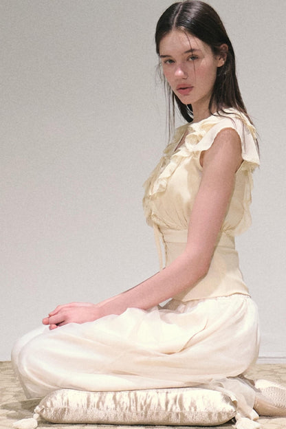 Apricot Wind Satin Wide-Leg Pants