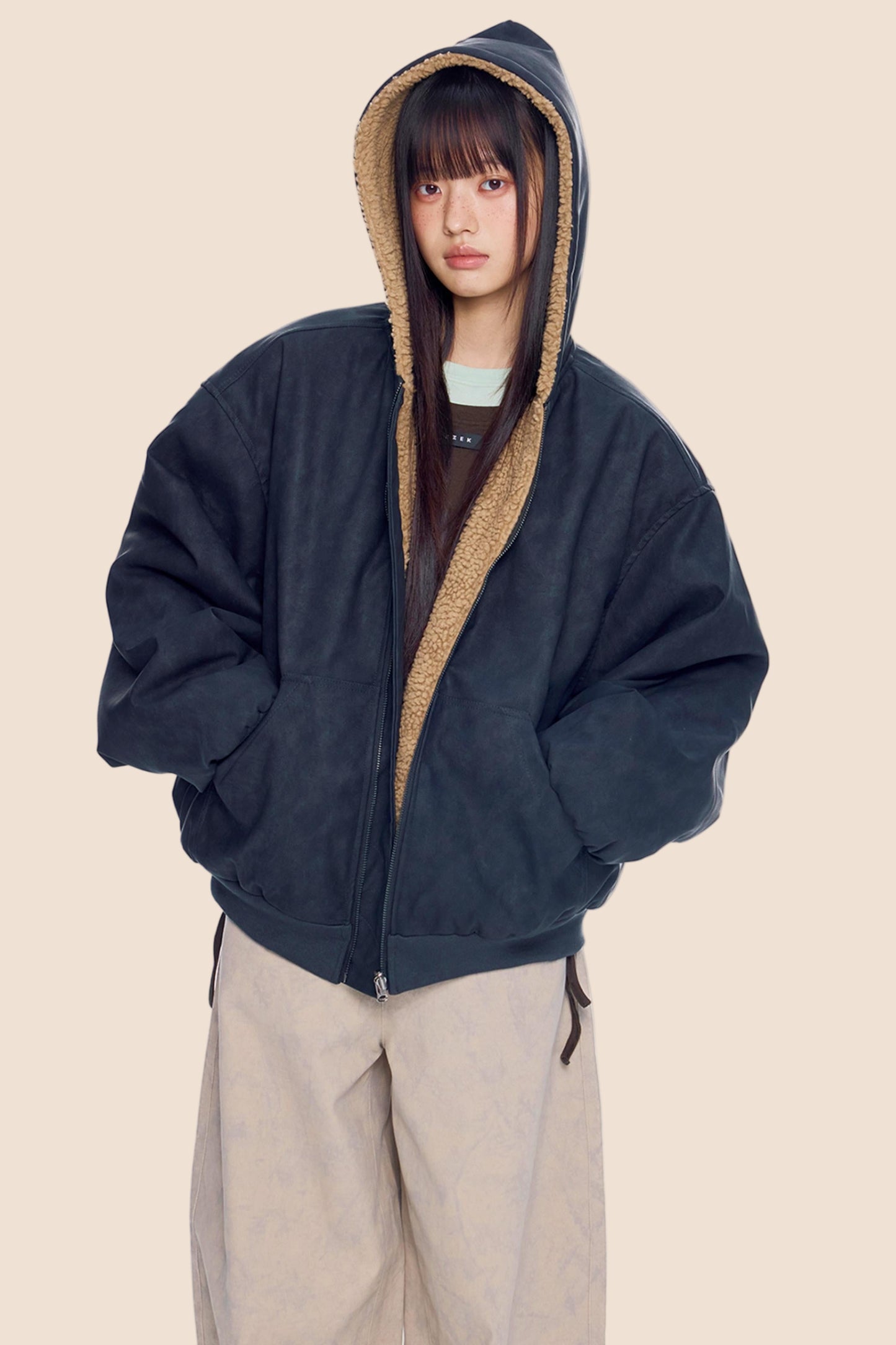 Faux Shearling Color-Block Jacket