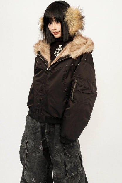 Fur Collar Hooded Cotton Coat