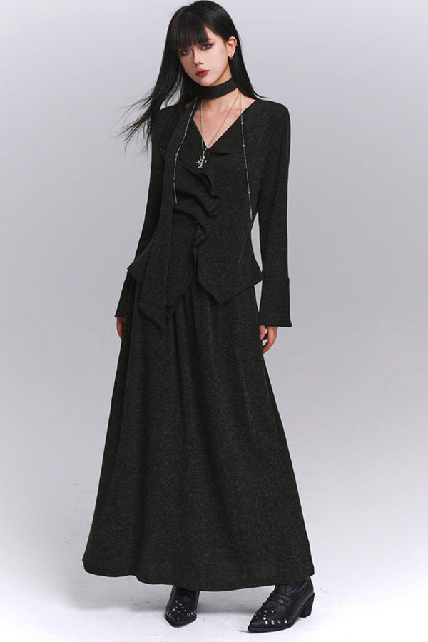 Chic Gray Two-Piece Suit Skirt Set-Up