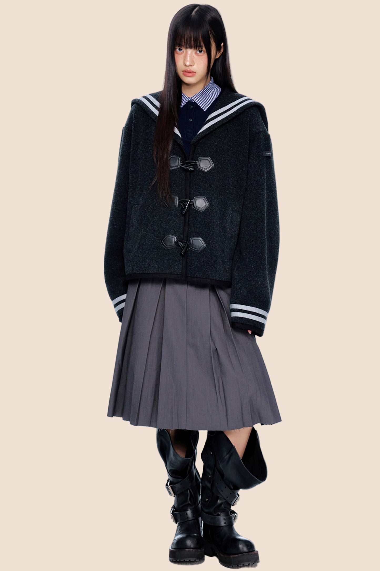 Navy Collar Woolen Coat