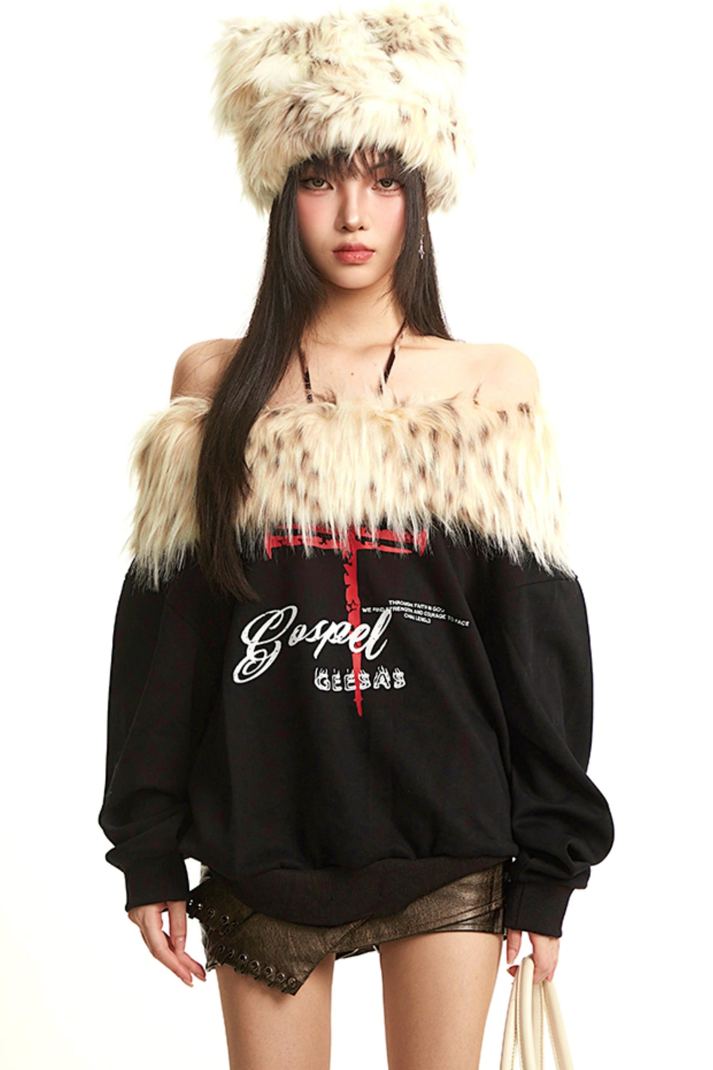 Retro Apricot Fur Collar Sweatshirt