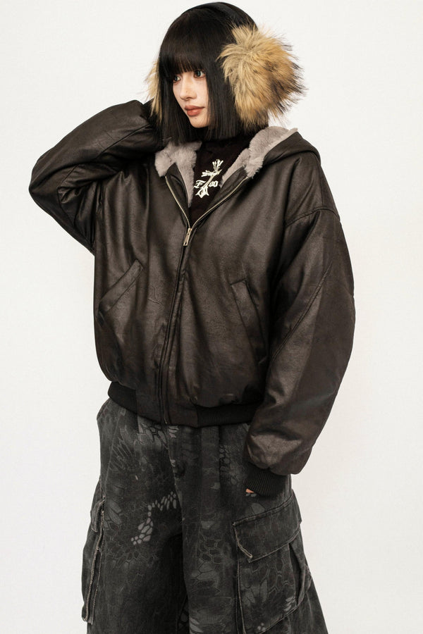 Retro Black Fur Hooded Jacket
