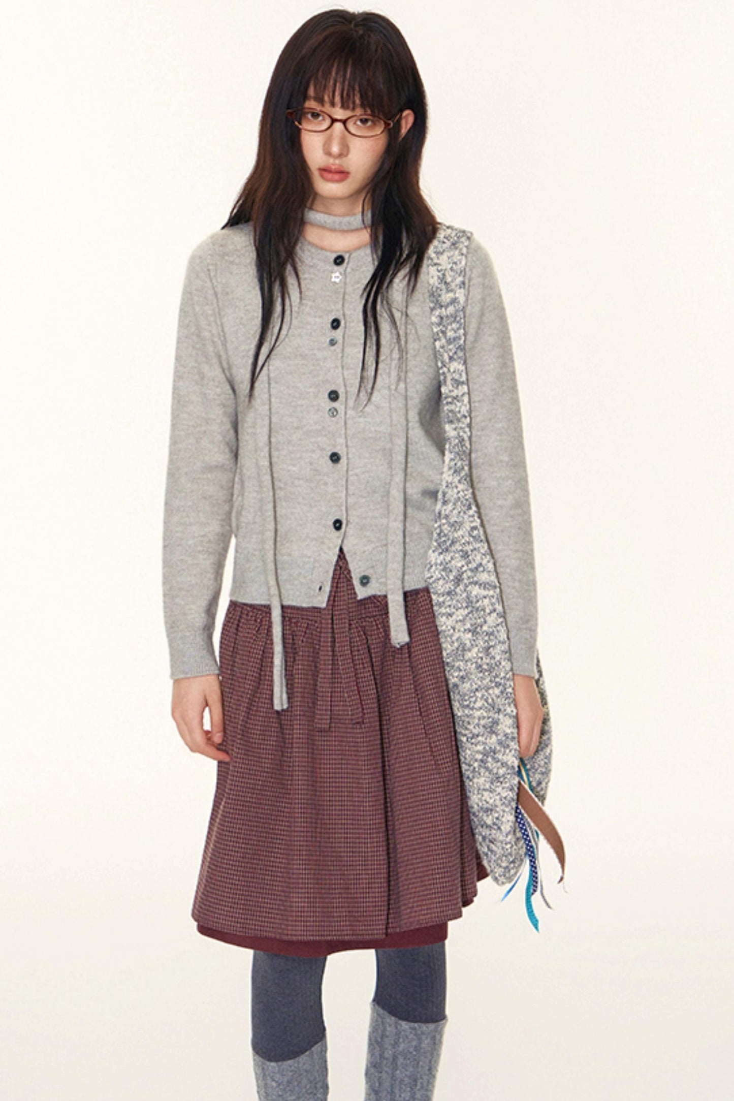 Vintage Lace-Up Plaid Puffy A-Line Skirt