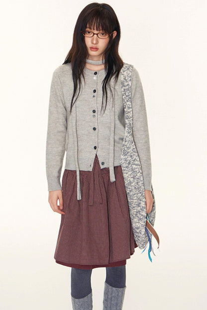 Vintage Lace-Up Plaid Puffy A-Line Skirt